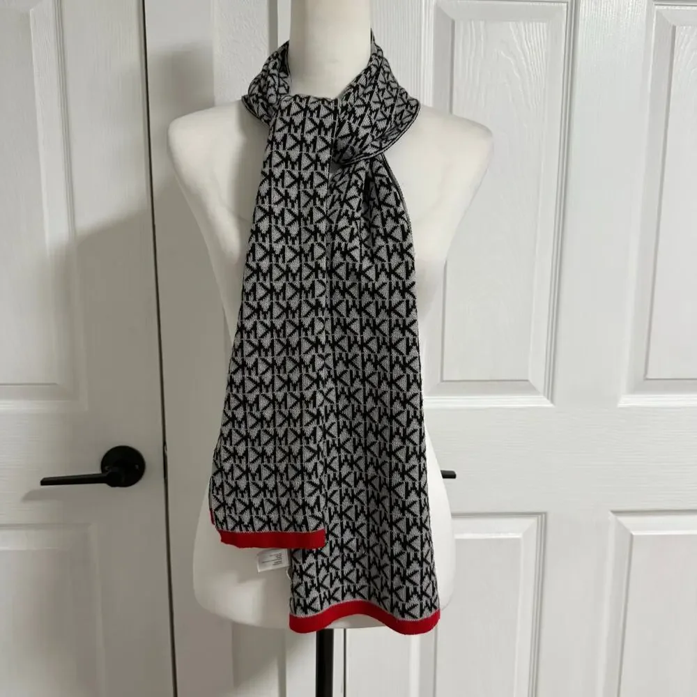 Michael Kors Knit Logo Black Gray Scarf One Size